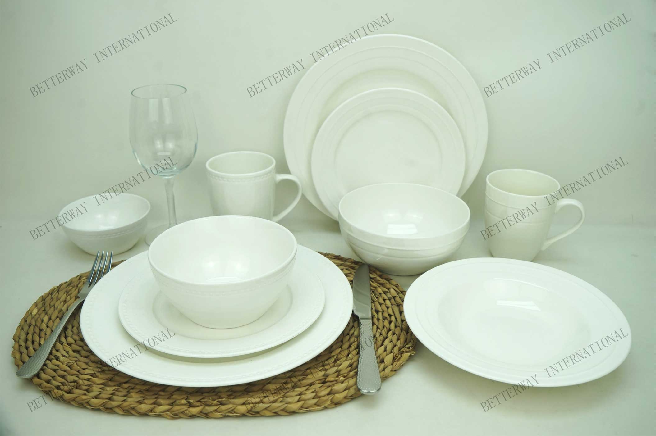 New Bone China Embossed Dinnerware White Body
