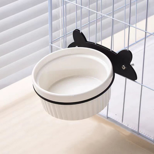 1x New Bone China 380ml Pet Bowl with Cartoon Shaped Iron Holder PE9018