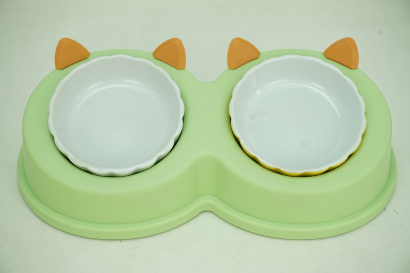 2x Stoneware 100ml Pet Bowl with Plastic Holder PE9041