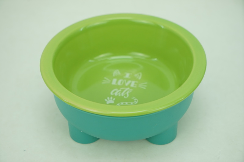 1x Stoneware 350ml Pet Bowl with Plastic Holder PE9053
