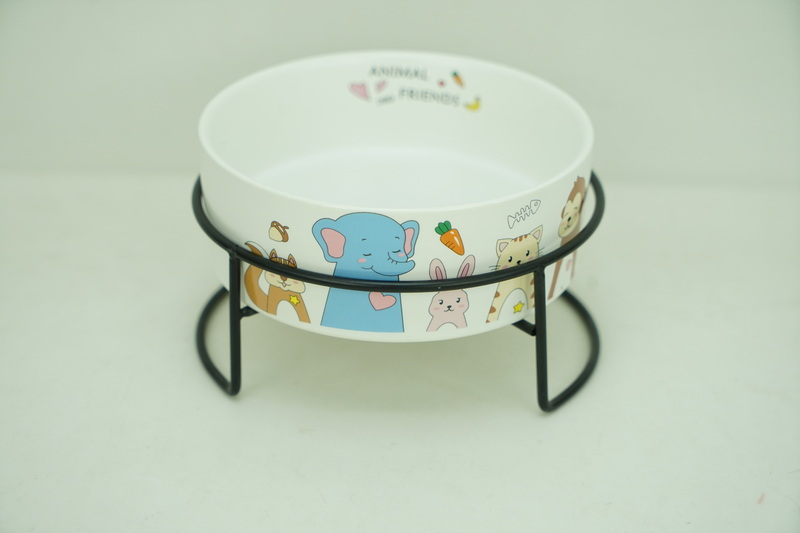 1x New Bone China 400ml Pet Bowl with Iron Holder PE9054