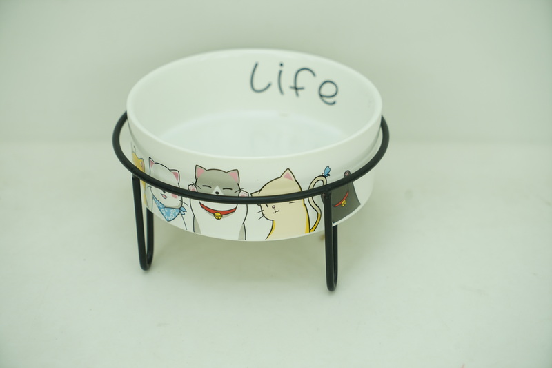 1x New Bone China 400ml Pet Bowl with Iron Holder PE9055