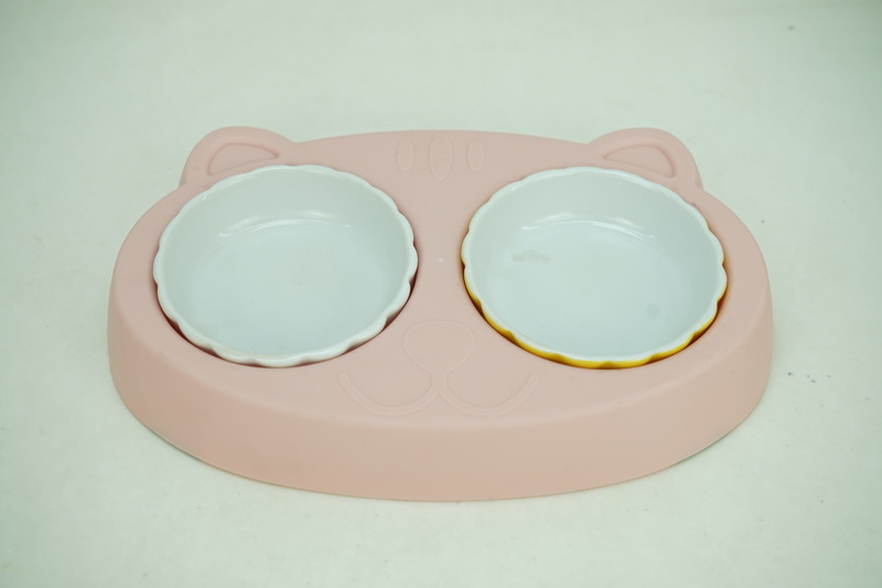 2x Stoneware 100ml Pet Bowl with Plastic Holder PE9061