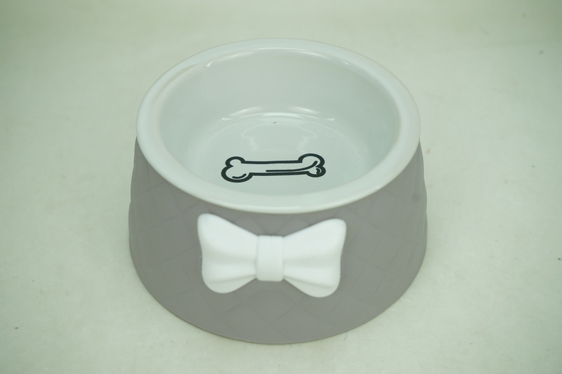 1x Stoneware 350ml Pet Bowl with Plastic Holder PE9062