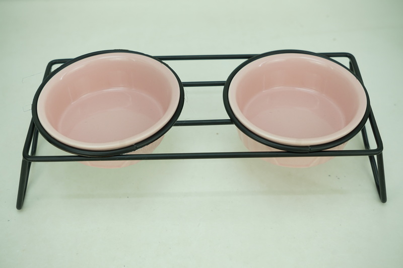 2x Stoneware 250ml Pet Bowl with Iron Holder PE9067