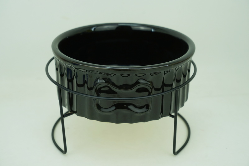 1x Stoneware 1500ml Pet Bowl with Iron Holder PE9084
