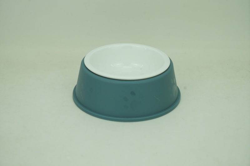 1x New Bone China 200ml Pet Bowl with Plastic Holder PE9094