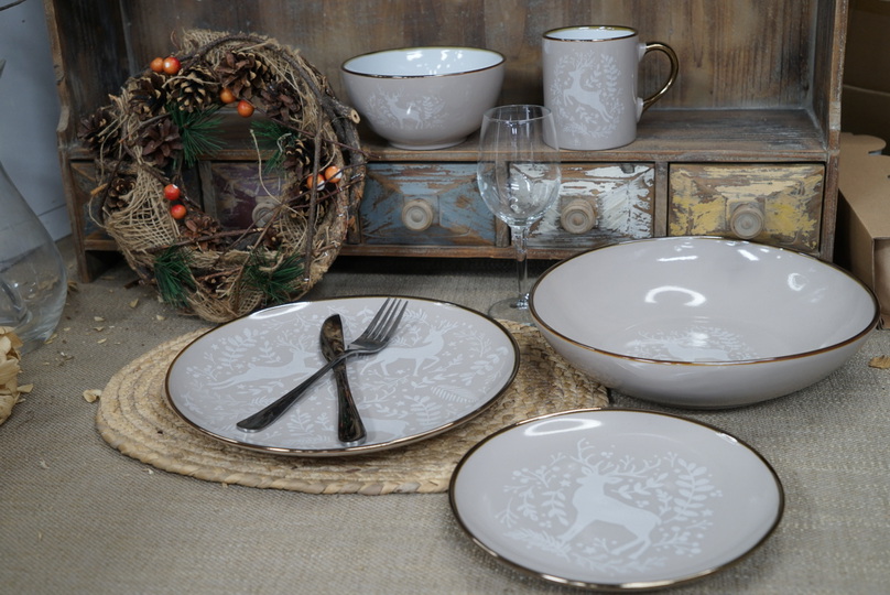 Stoneware Christmas Dinnerware Set Printing with Deer Design