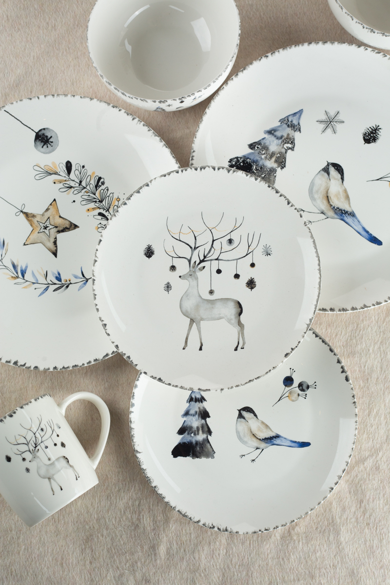 New Bone China Dinnerware Set with Christmas Element Design