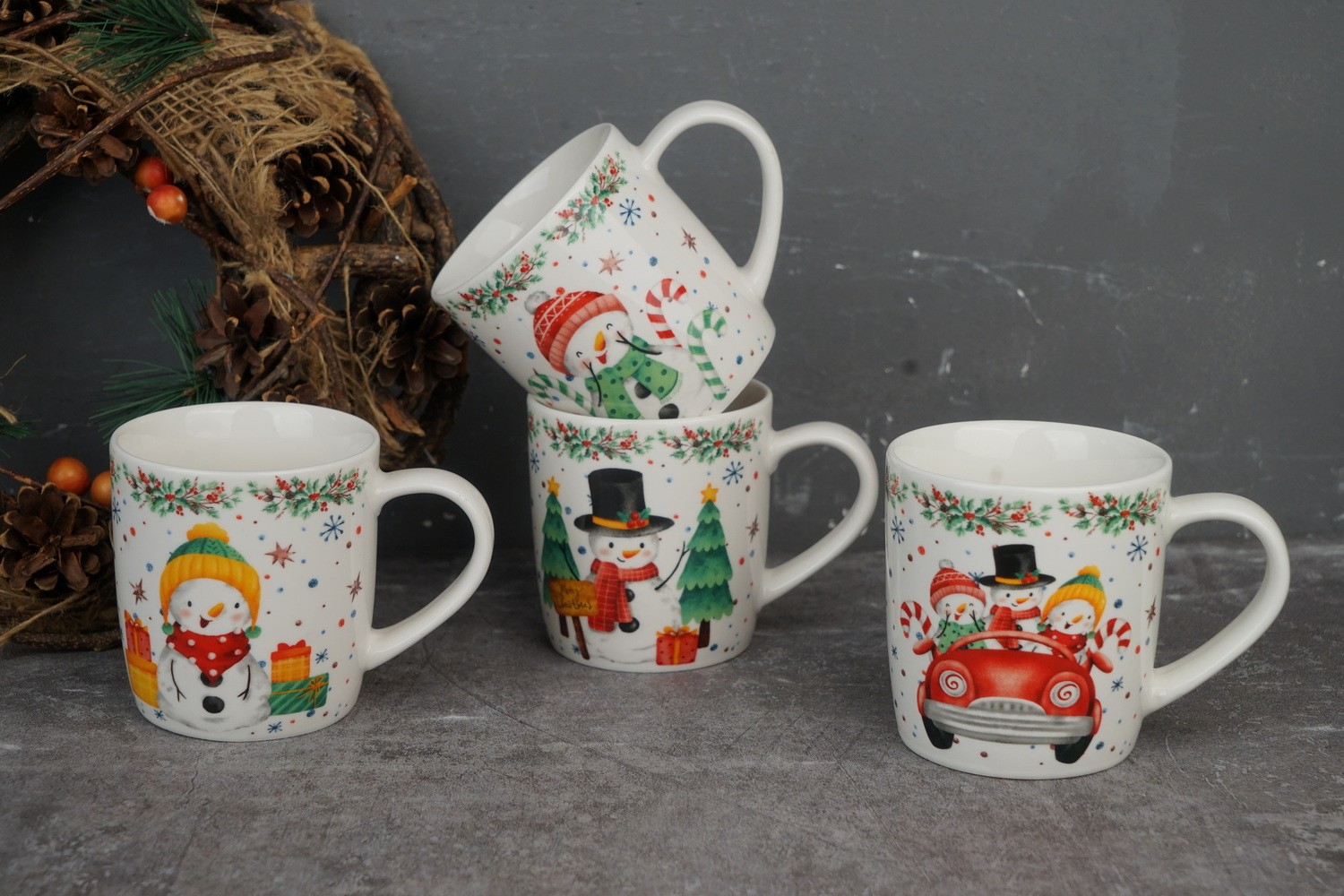 New Bone China Coffee Mug Set with Christmas Design