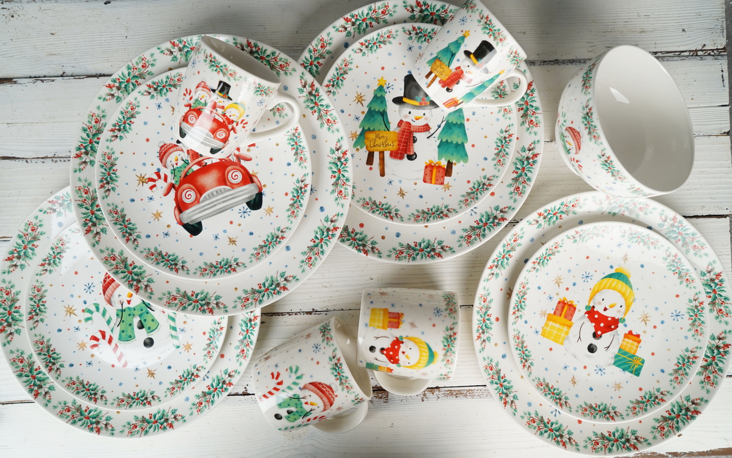 New Bone China Dinnerware Set with Christmas Design 7846W