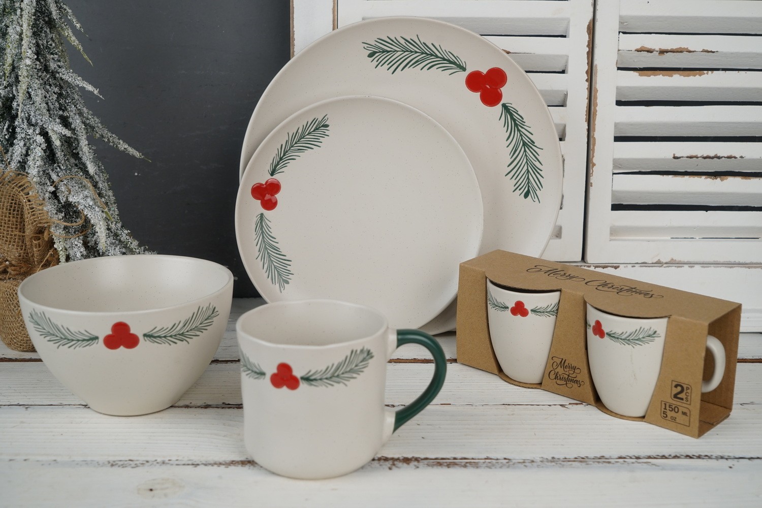 Stoneware Dinnerware Set with Engraved Christmas Star BH892