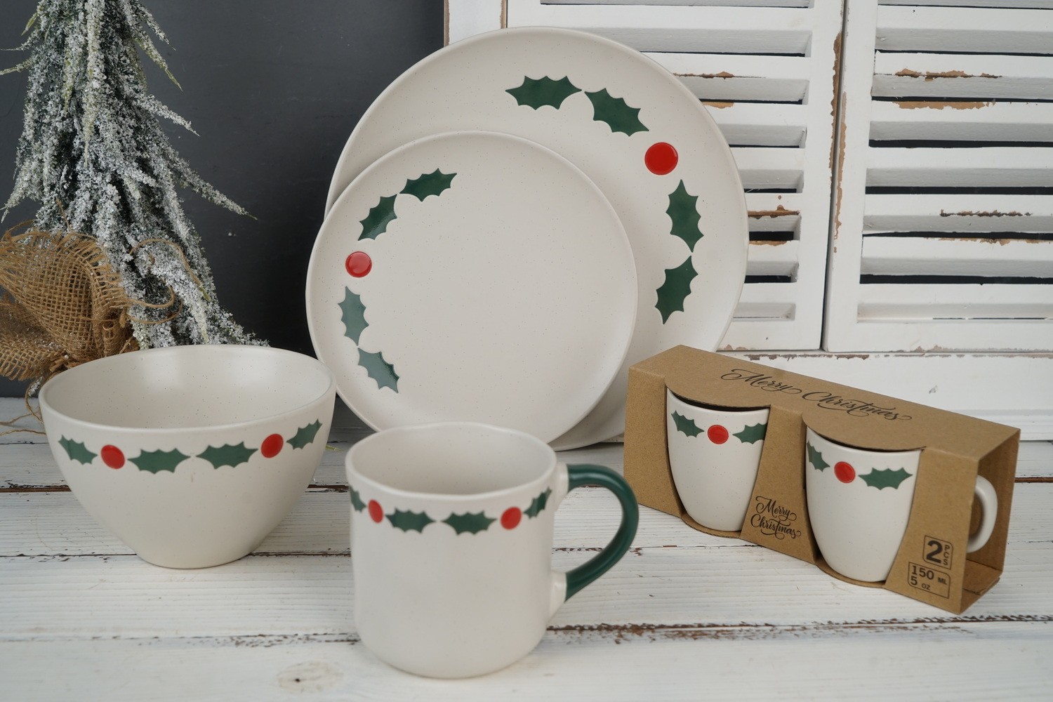 Stoneware Dinnerware Set with Engraved Christmas Star BH892