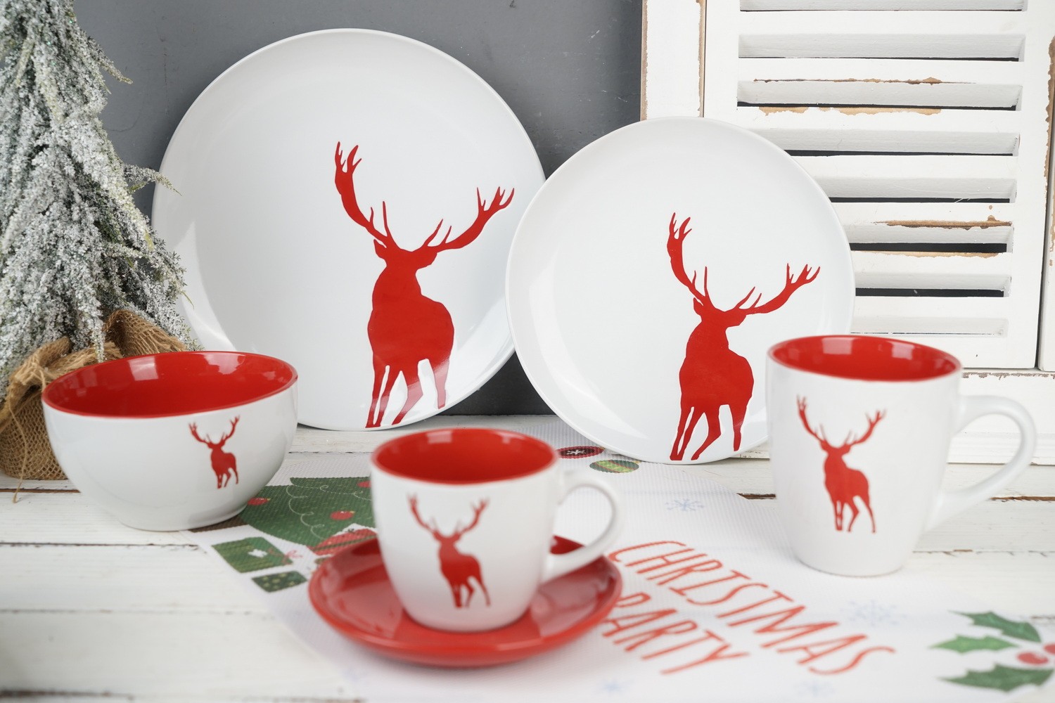 Stoneware Dinnerware Set Engraved Christmas Deer LS138