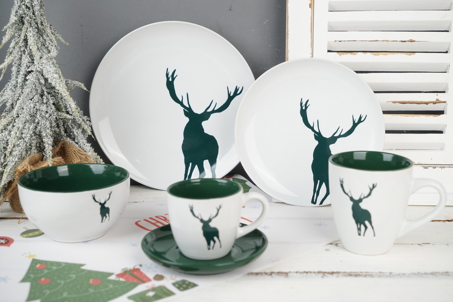 Stoneware Dinnerware Set Engraved Christmas Deer LS138