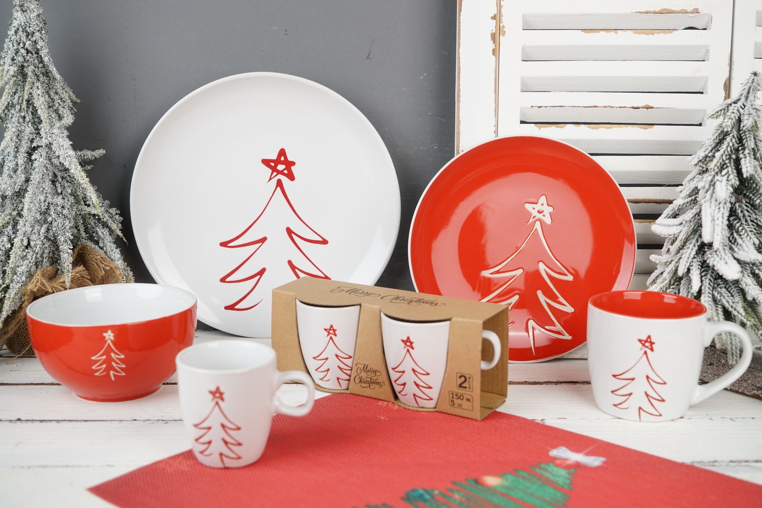 Stoneware Dinnerware Set Engraved Christmas Deer LS145
