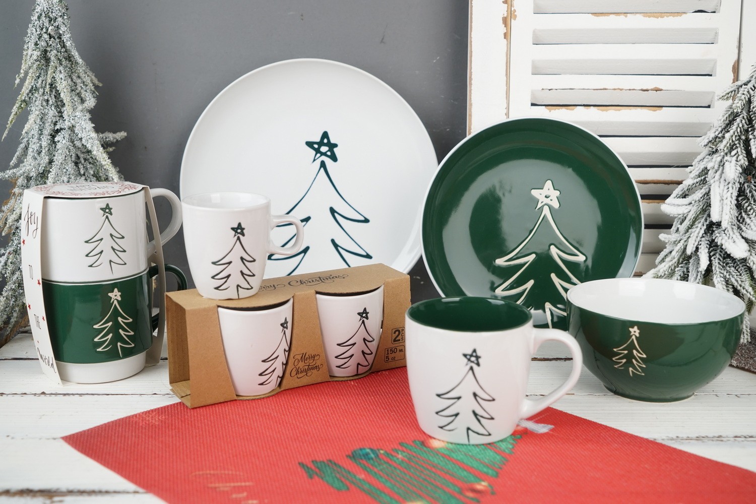 Stoneware Dinnerware Set Engraved Christmas Deer LS145