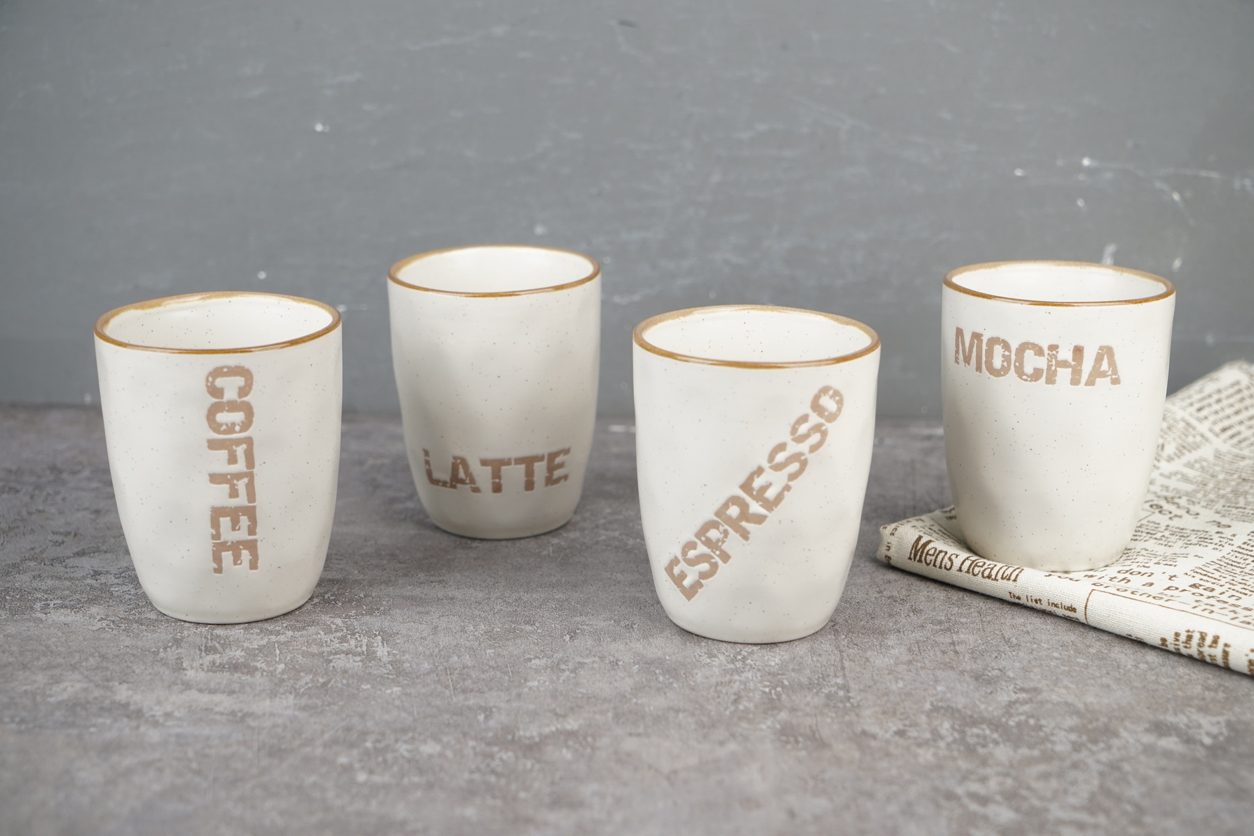 Stoneware Mug Without Handle with Coffee Words BH822