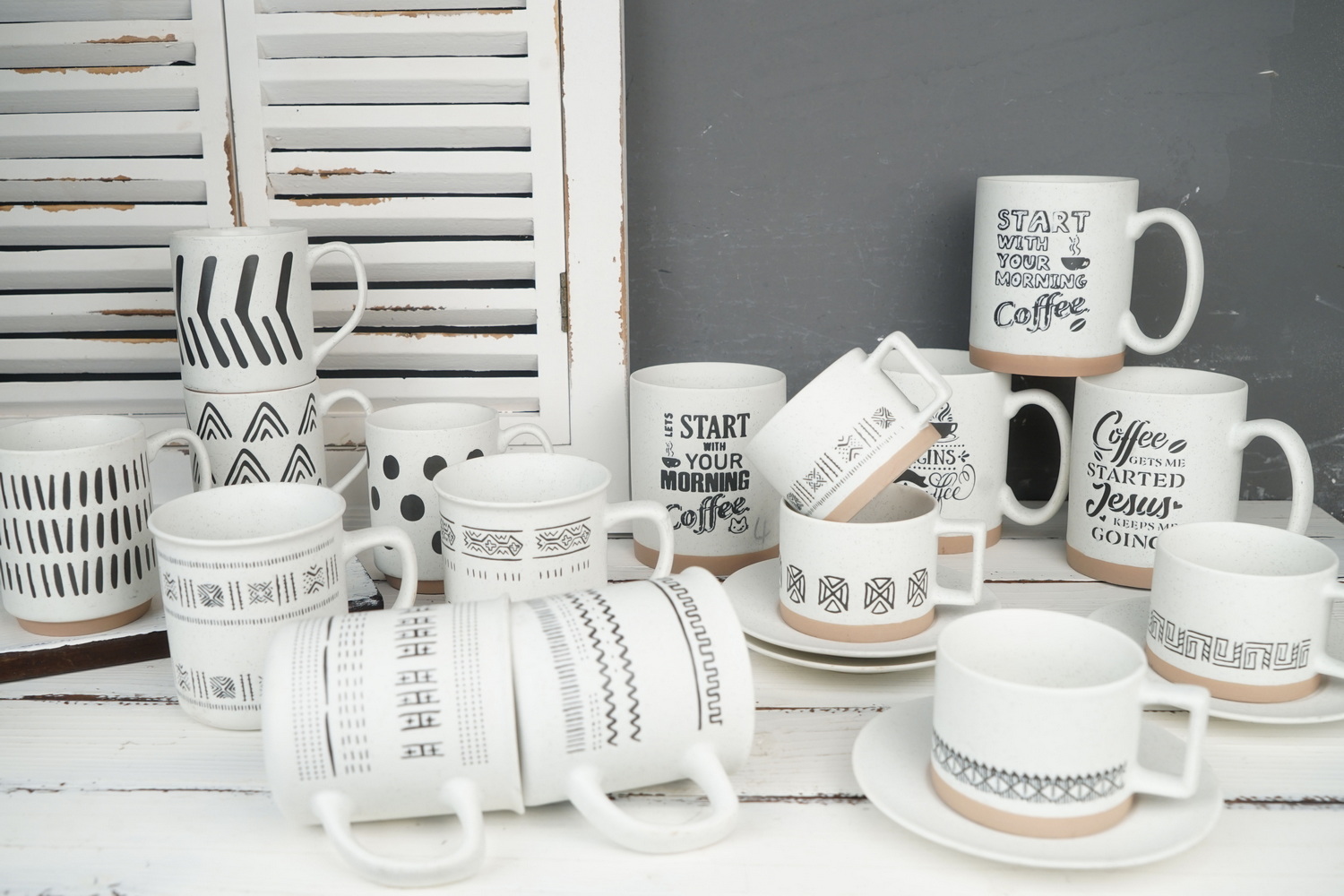 New Bone China Mug Engraved Pattern RX0330-3