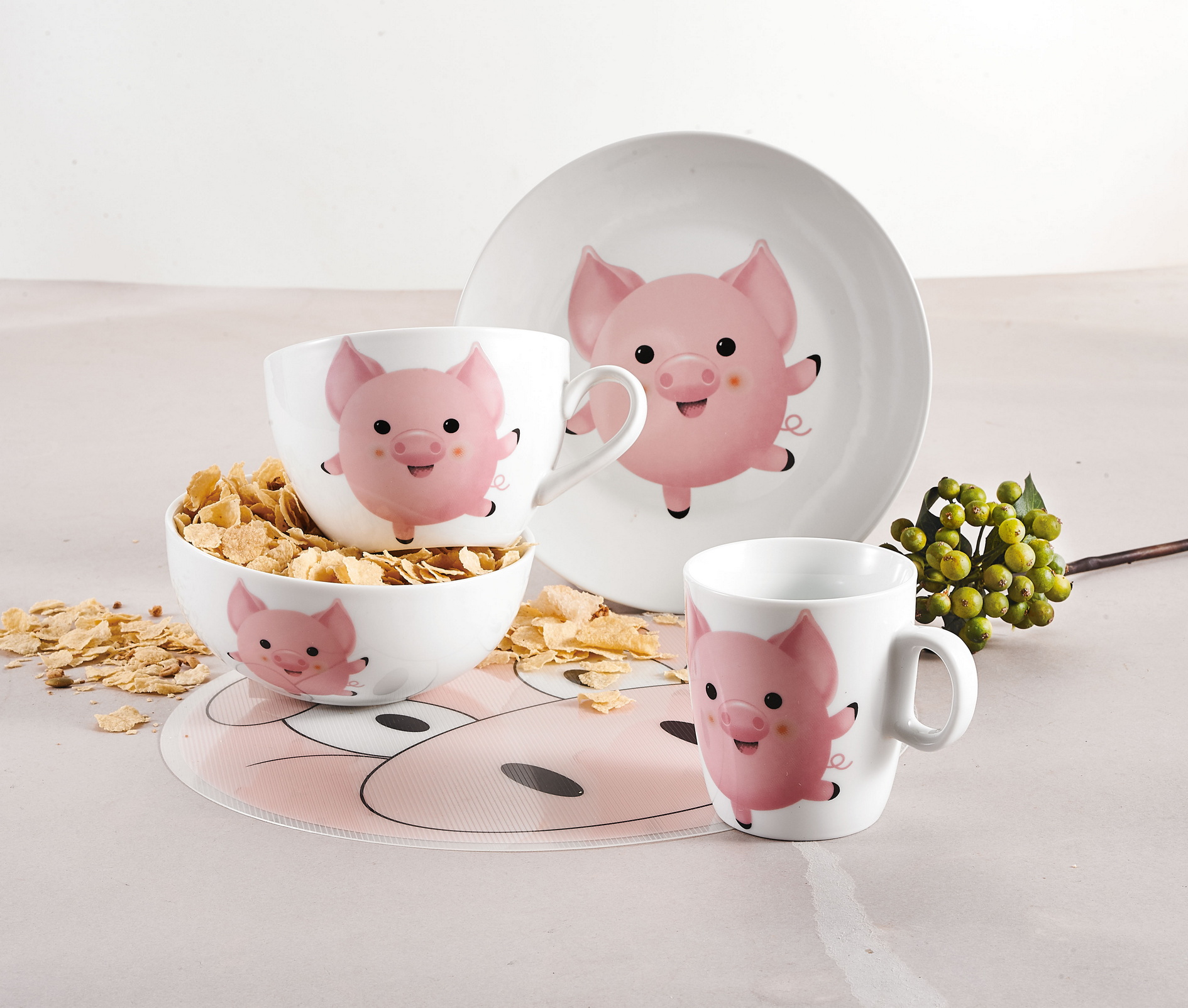 Porcelain Children Set Cute Animal Plate-bowl-mug Set