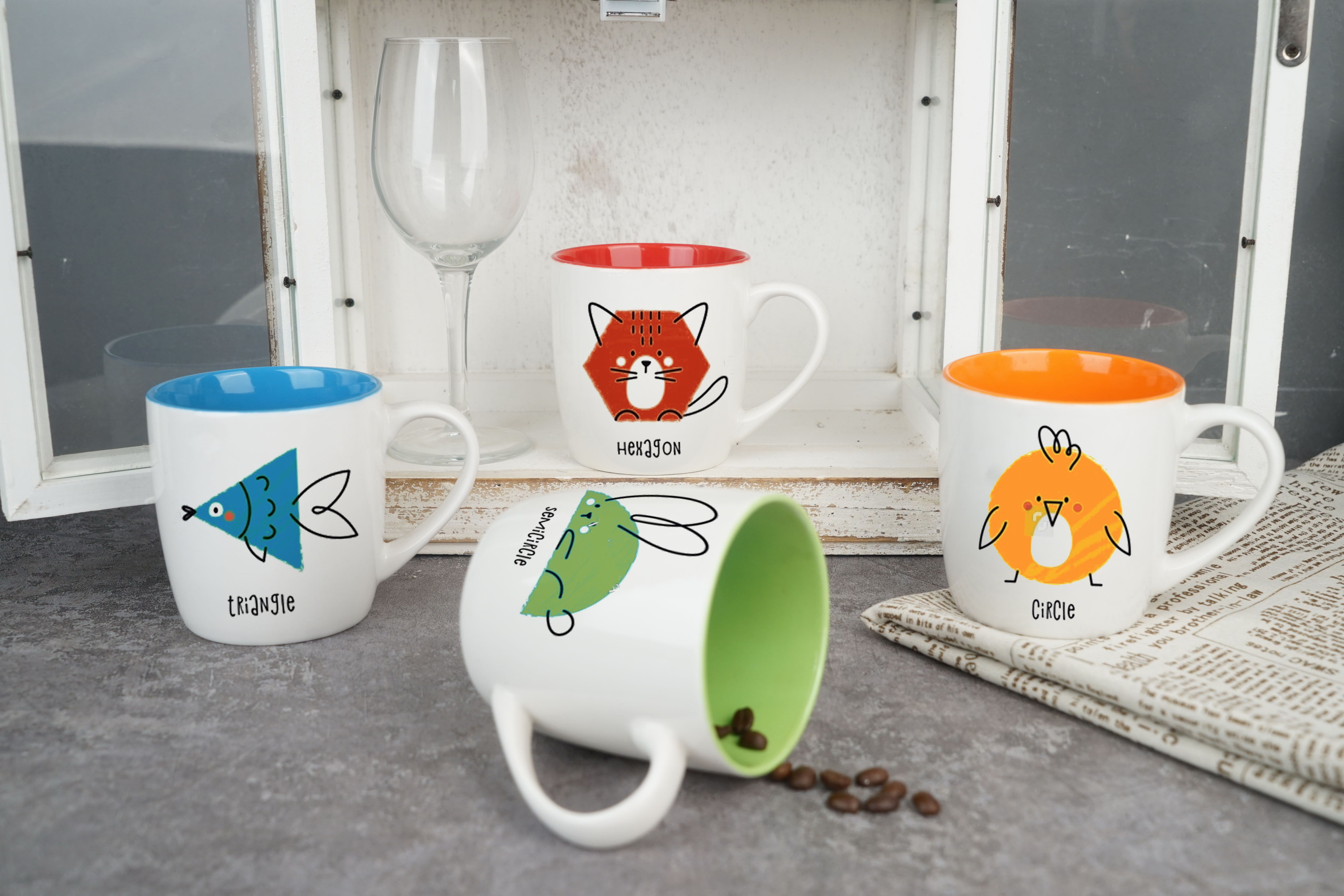 New Bone China Mug with Cute Cartoon Design B2758