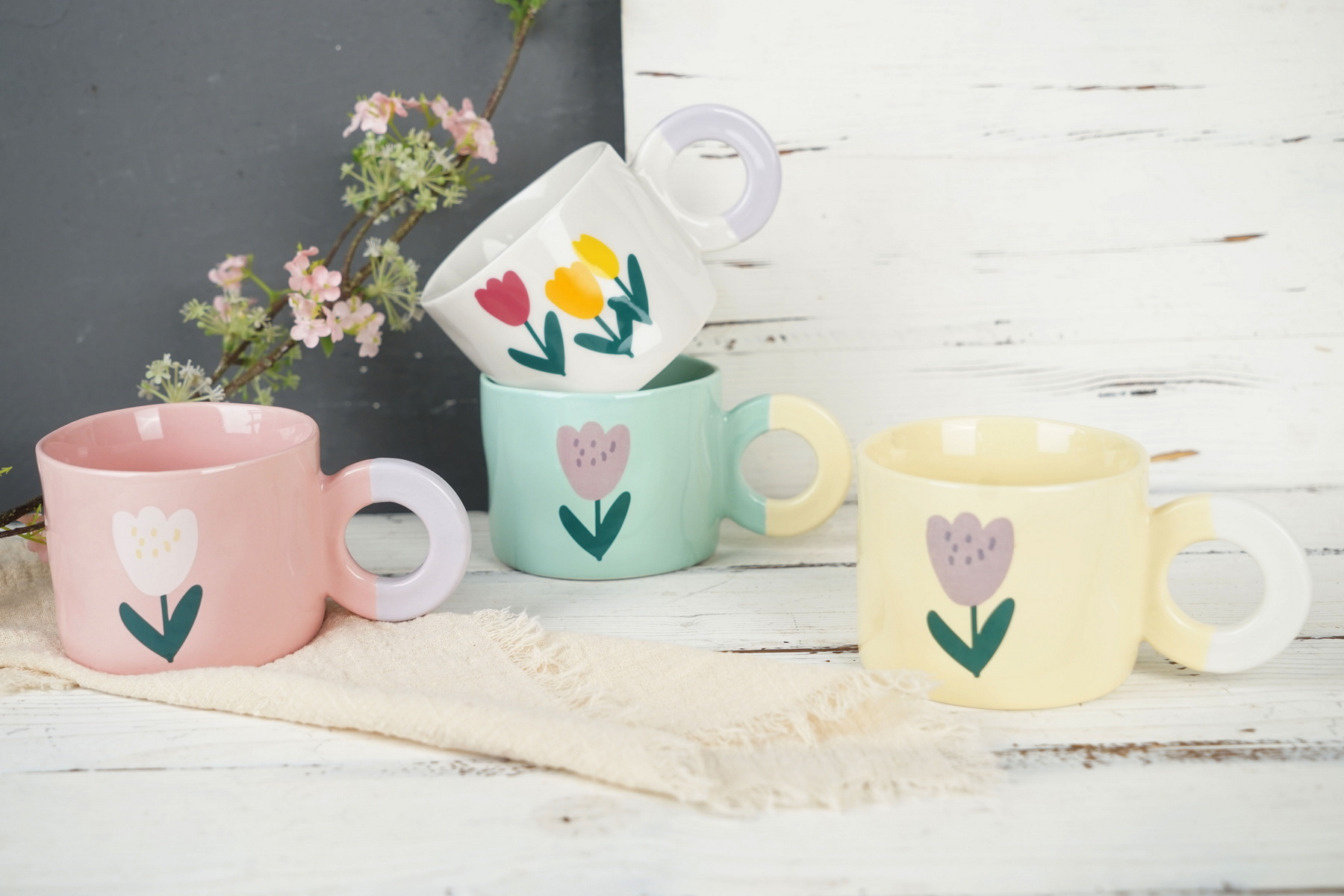 New Bone China Mug with Flower Design TX043