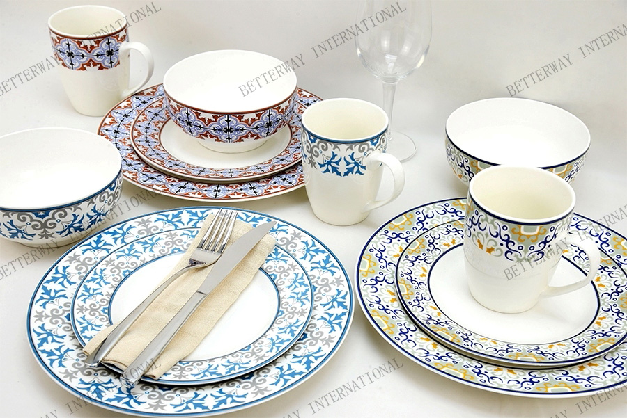 New Bone China Dinnerware with Colorful Baroque Design