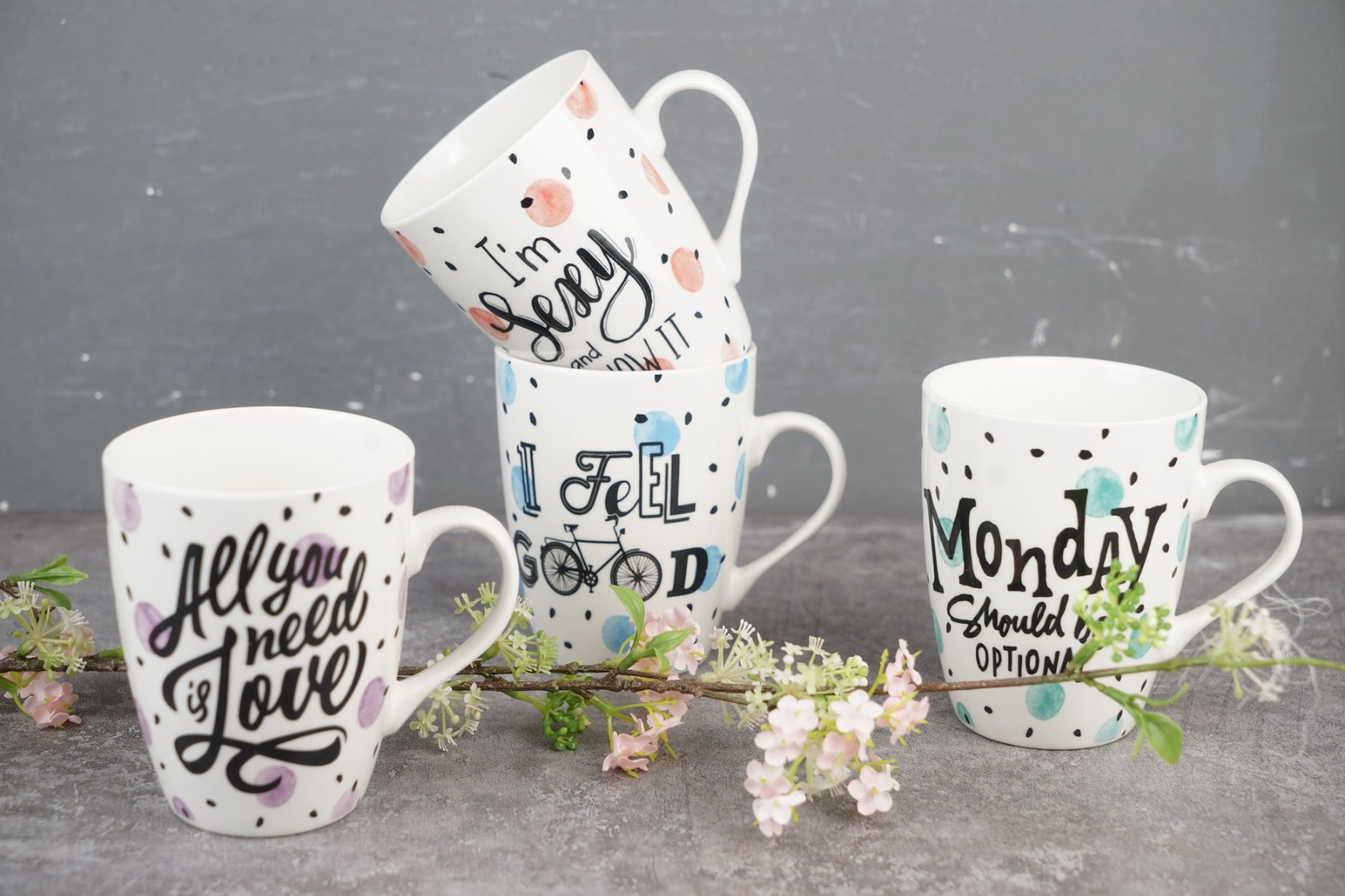 New Bone China Mug with Flower Fruit Design B703