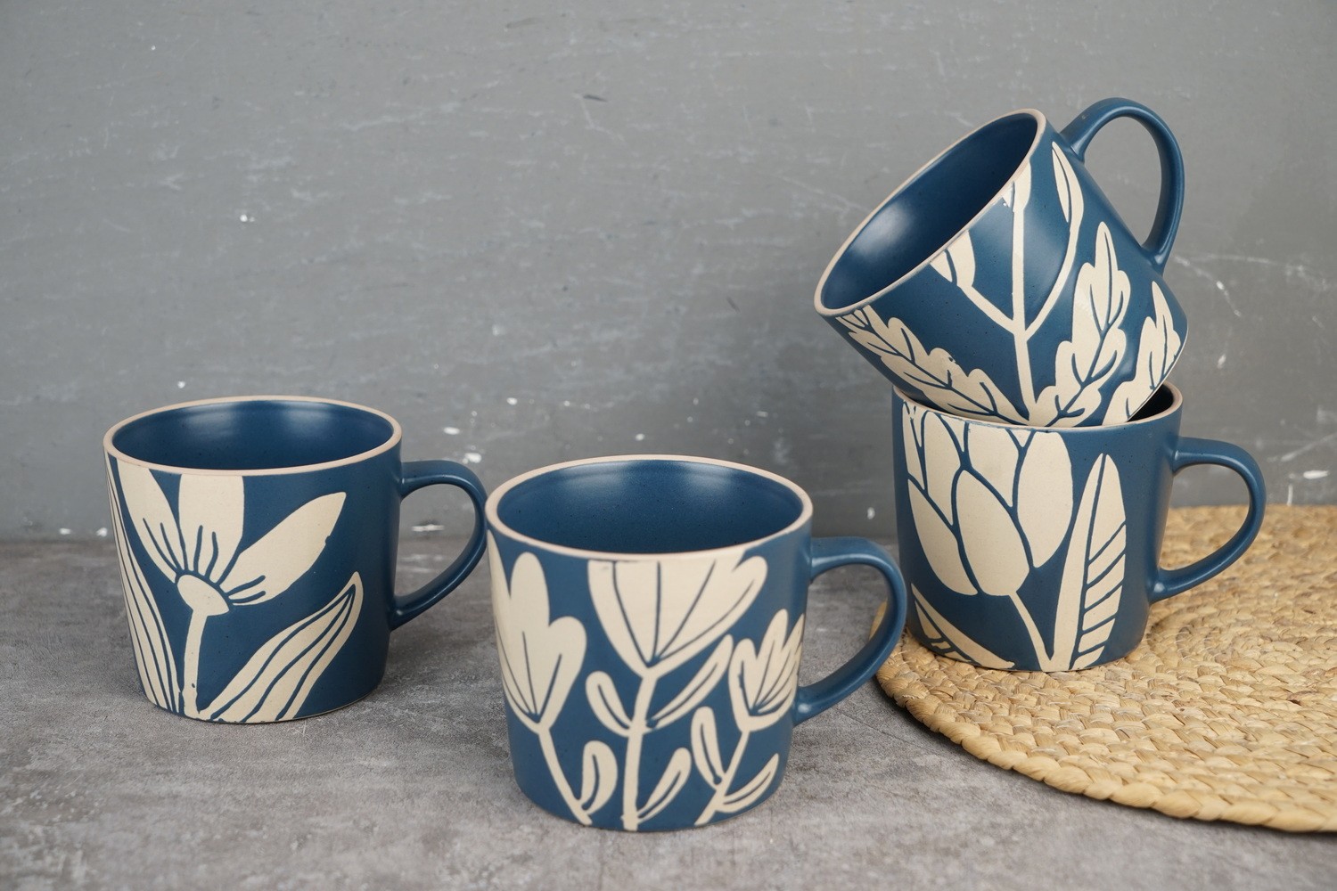 Stoneware Conical Mug with Engraved Print L3993