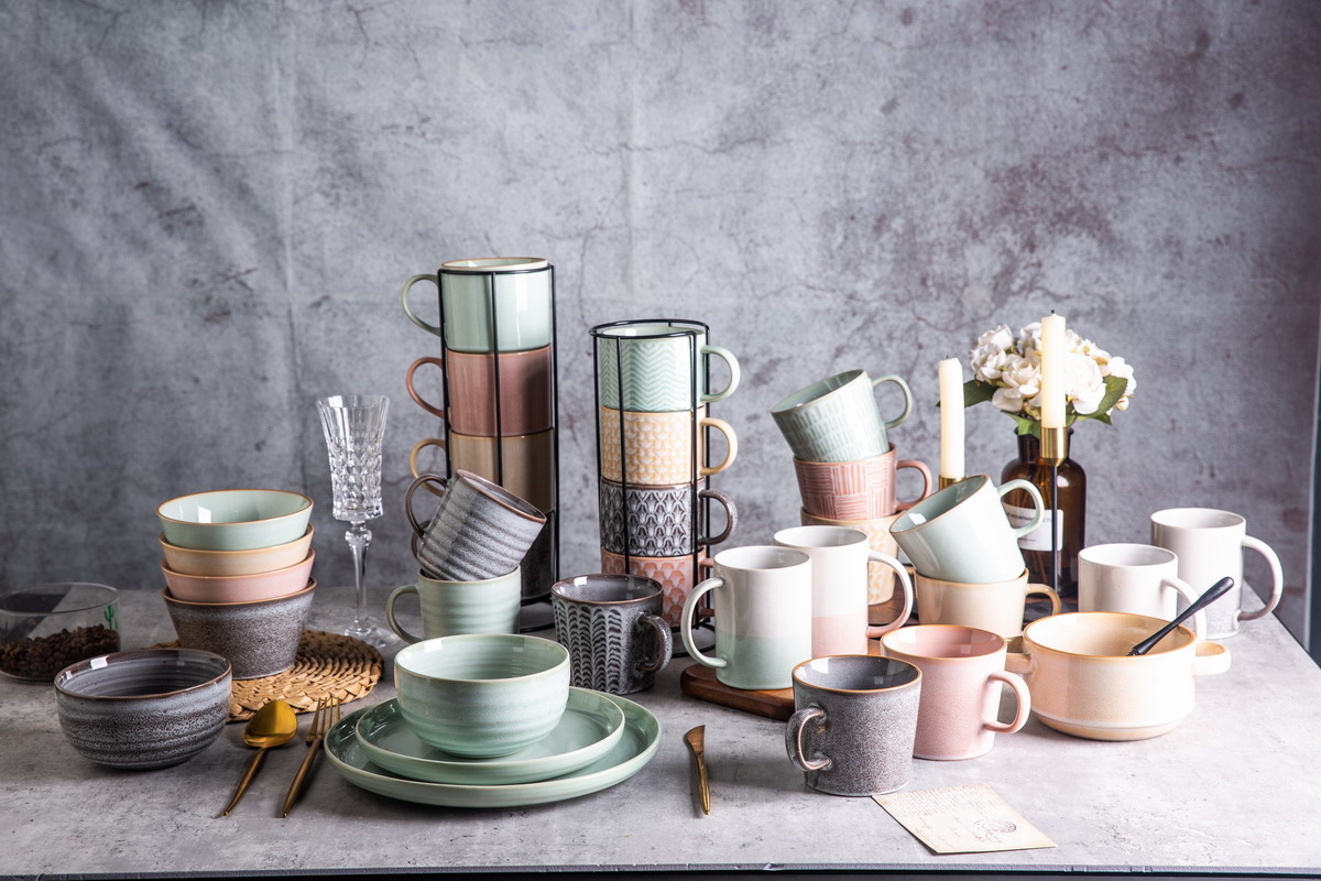 Stoneware Nordic Color Dinnerware Set Reactive Glaze