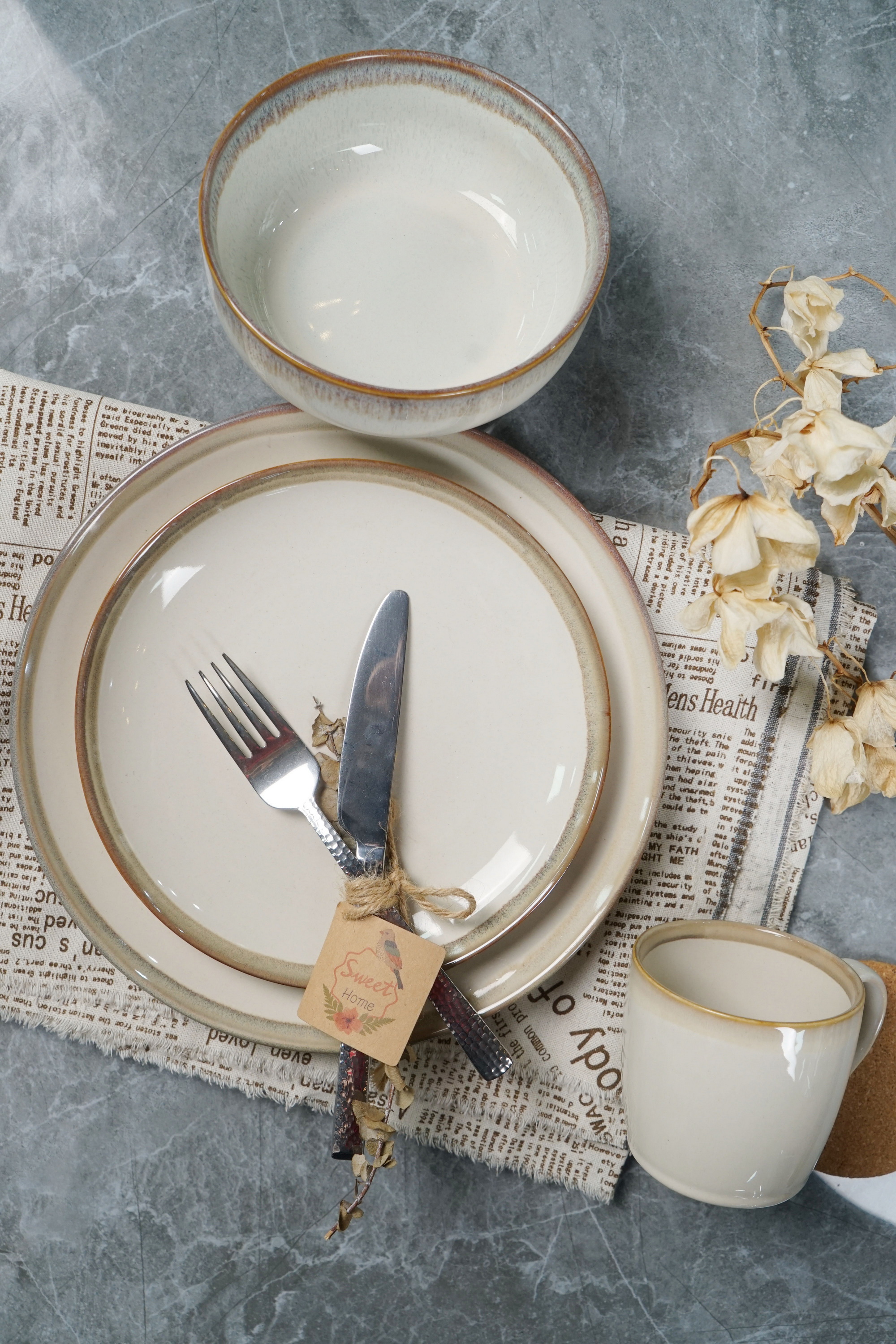 Stoneware White Color Reactive Glaze Dinnerware Set LS101