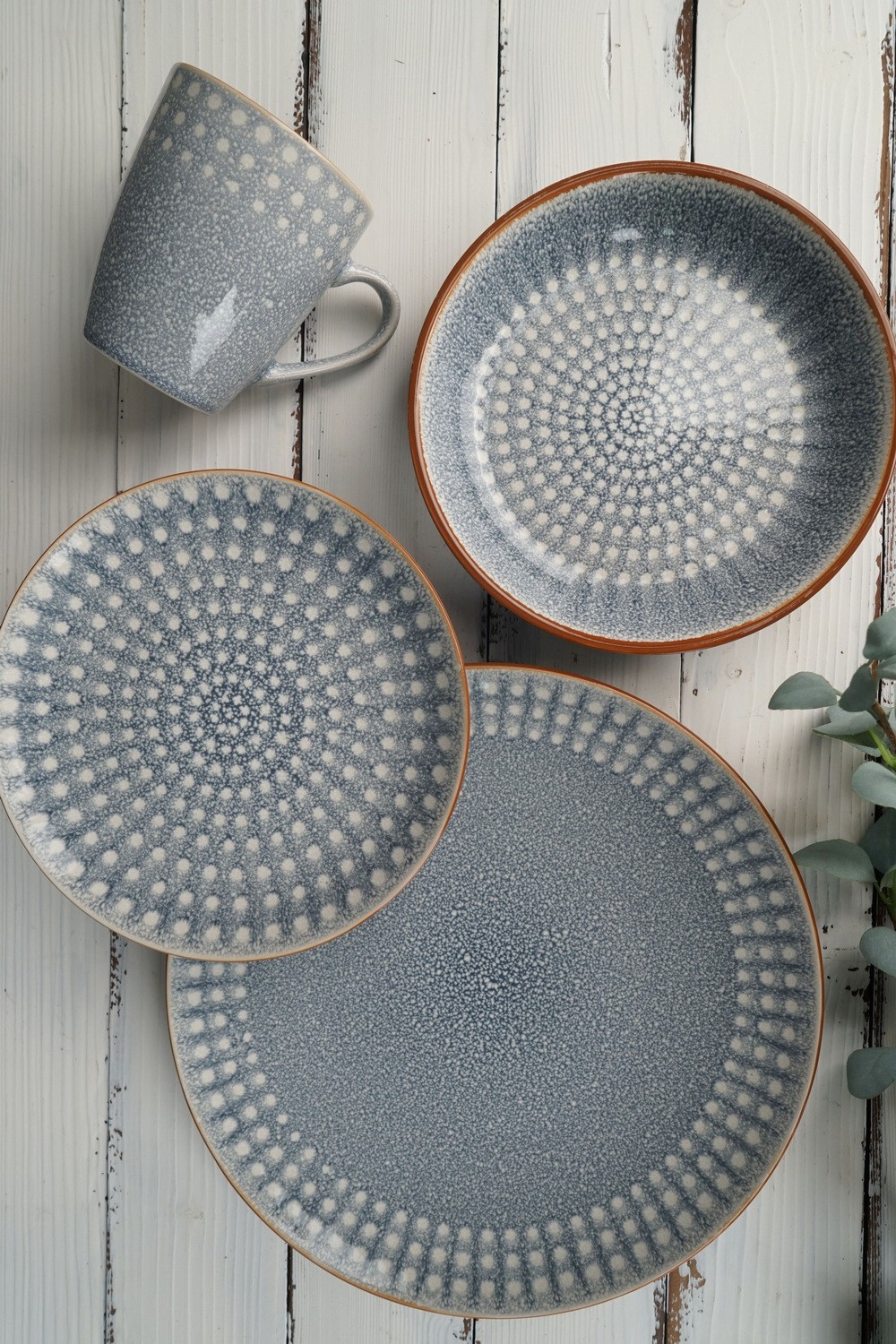 Stoneware Reactive Glaze with Print Dinnerware Set QX694