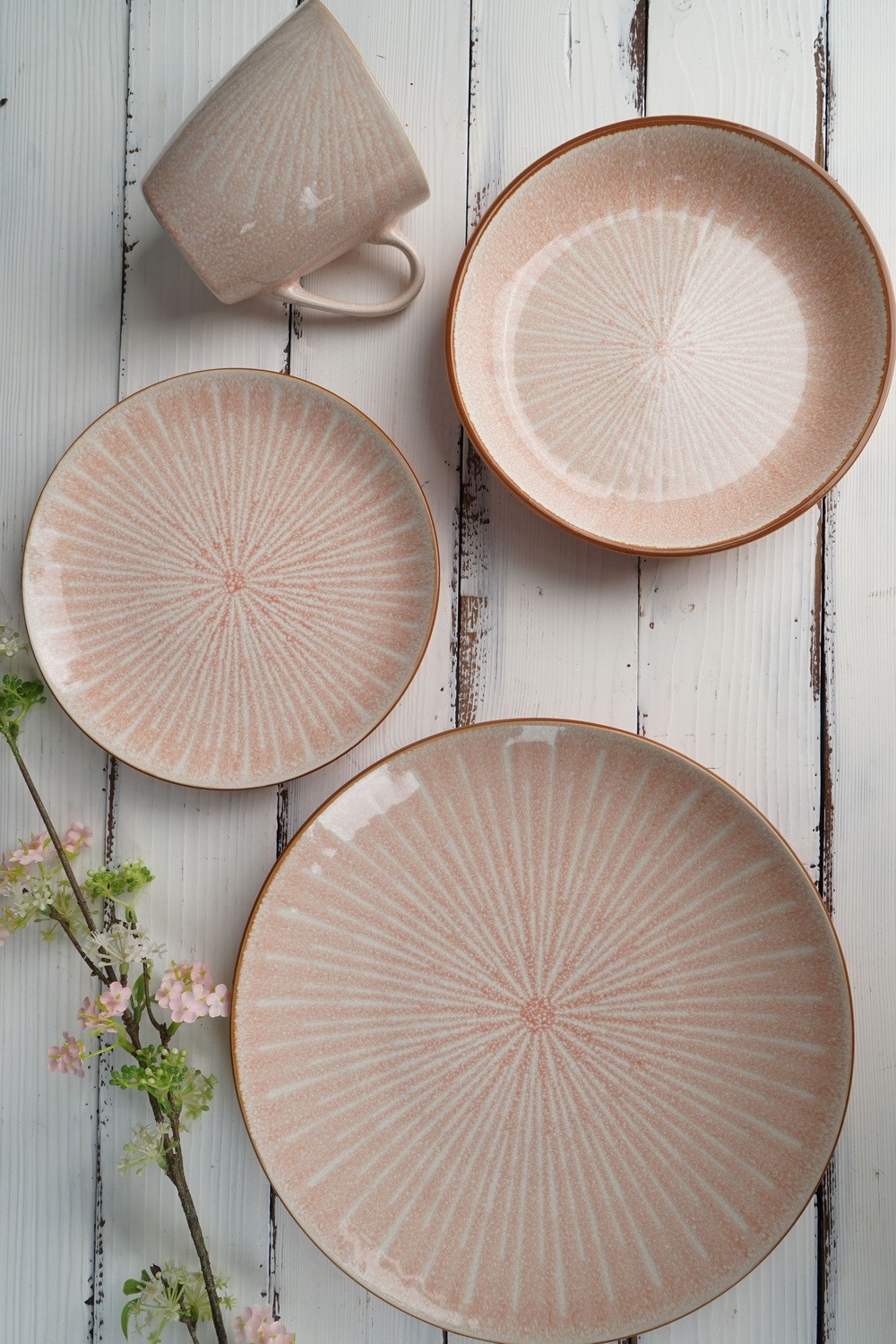 Stoneware Reactive Glaze with Print Dinnerware Set QX694