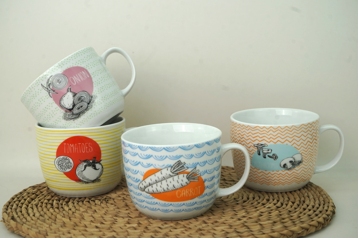 Porcelain Soup Mug with Colorful Design