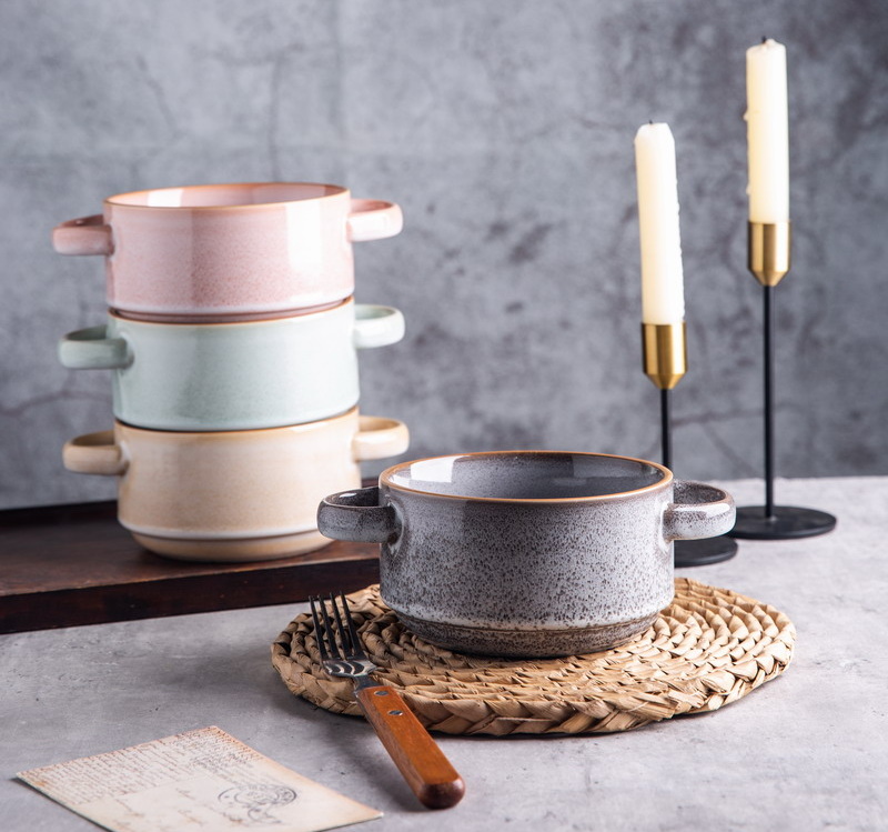 Stoneware Double Ear Bowl Set Nordic Color