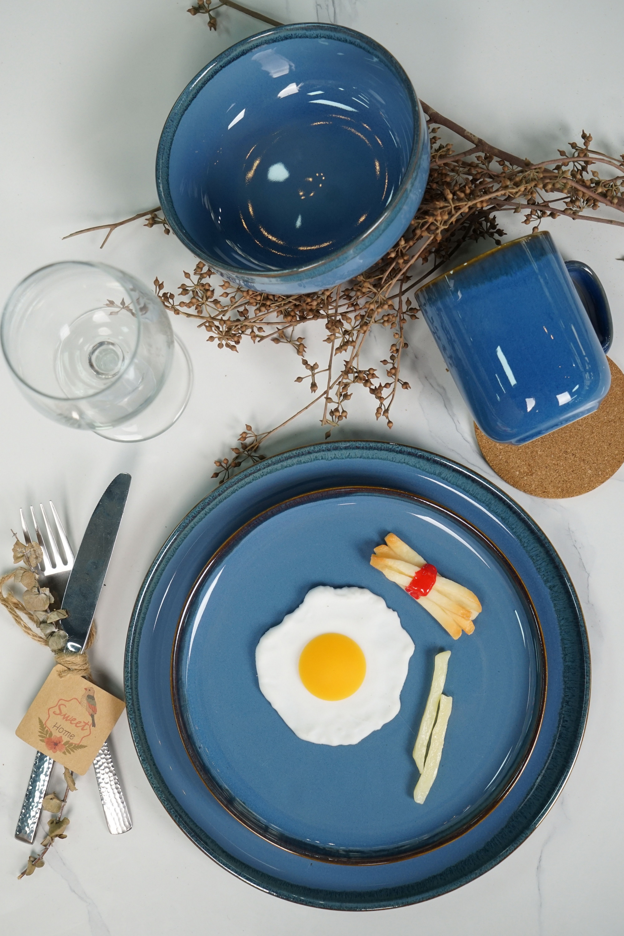Stoneware Blue Color Reactive Glaze Dinnerware Set LS101