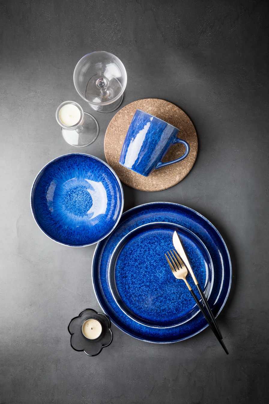 Stoneware Blue Color Reactive Glaze Dinnerware Set QX683