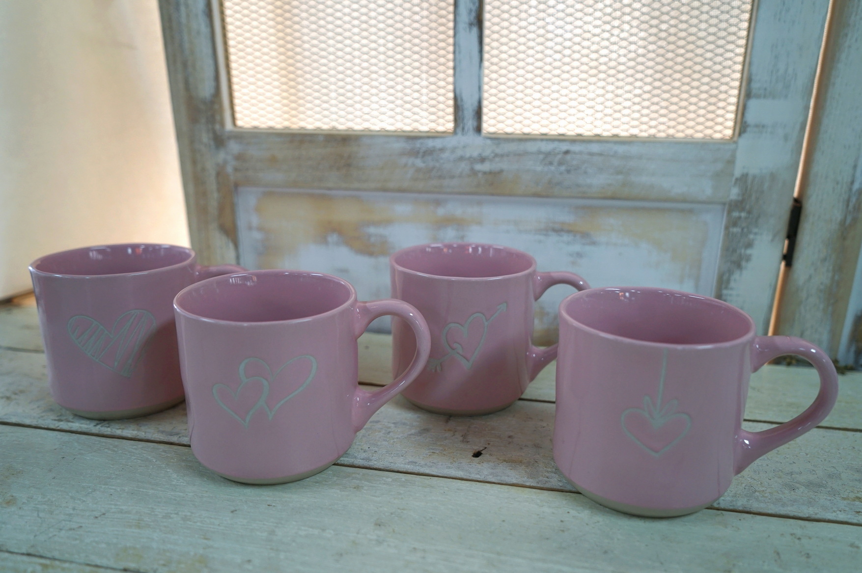Stoneware Coffee Mug Set Embossed Heart