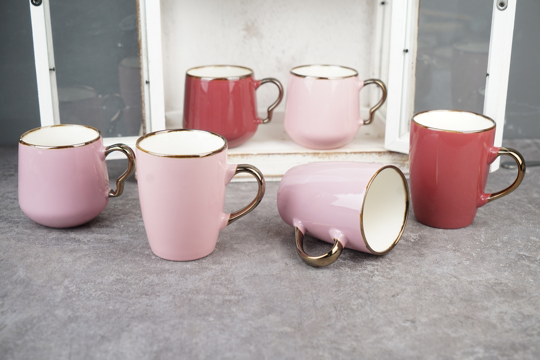 New Bone China Mug Set Pink Color HS0035
