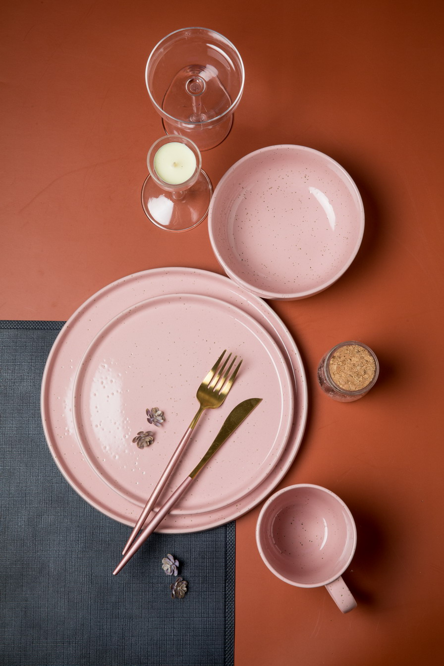 Stoneware Pink Color Dinnerware Set QX