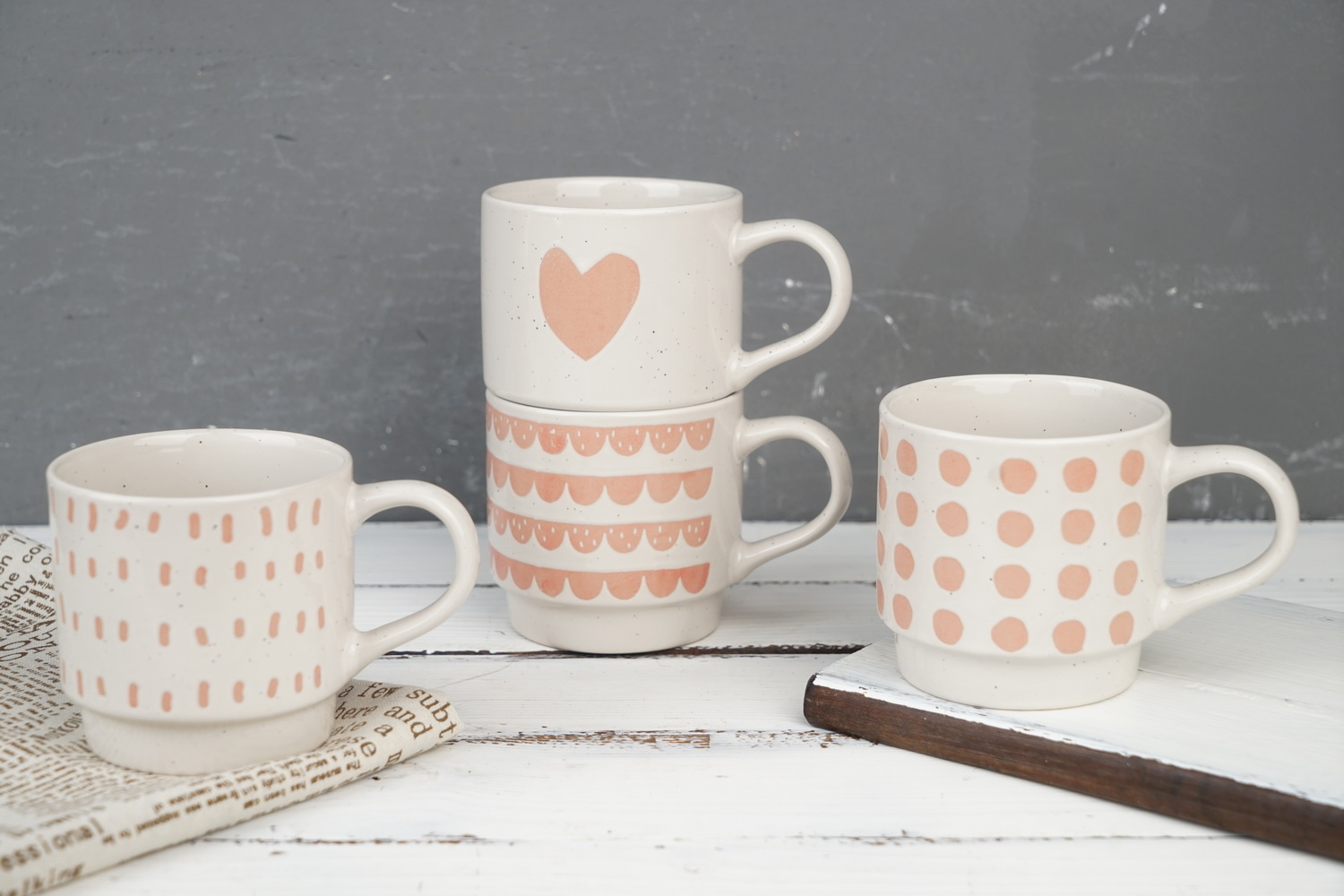 Stoneware Stackable Mug with Engraved Print L3971