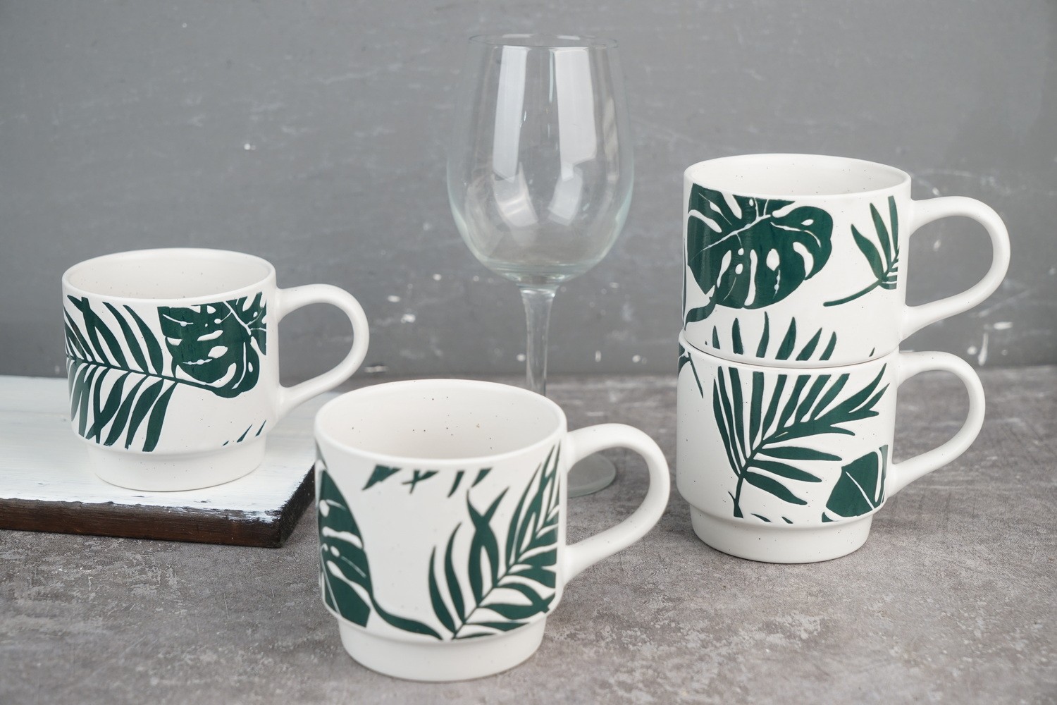 Stoneware Stackable Mug with Engraved Print L3971