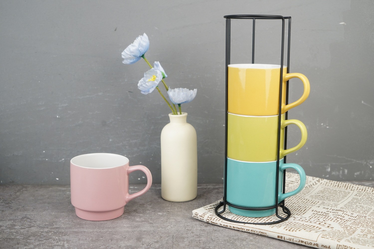 Stoneware Stackable Mug with Engraved Print L3971