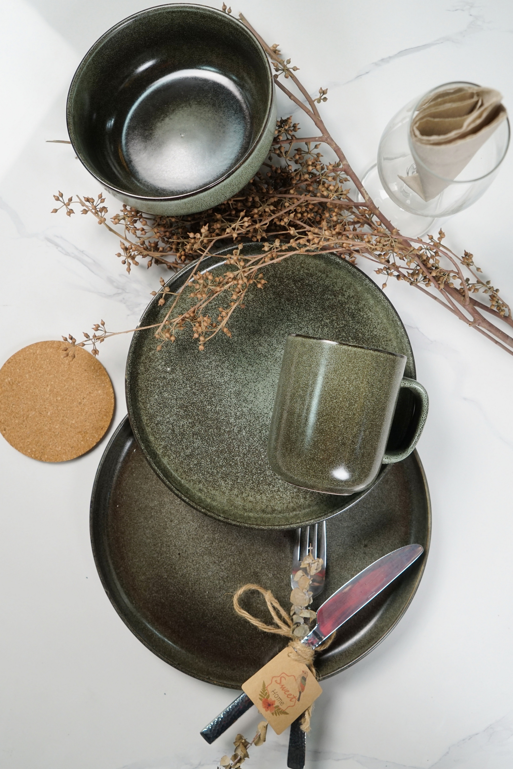 Stoneware Green Color Reactive Glaze Dinnerware Set LS104
