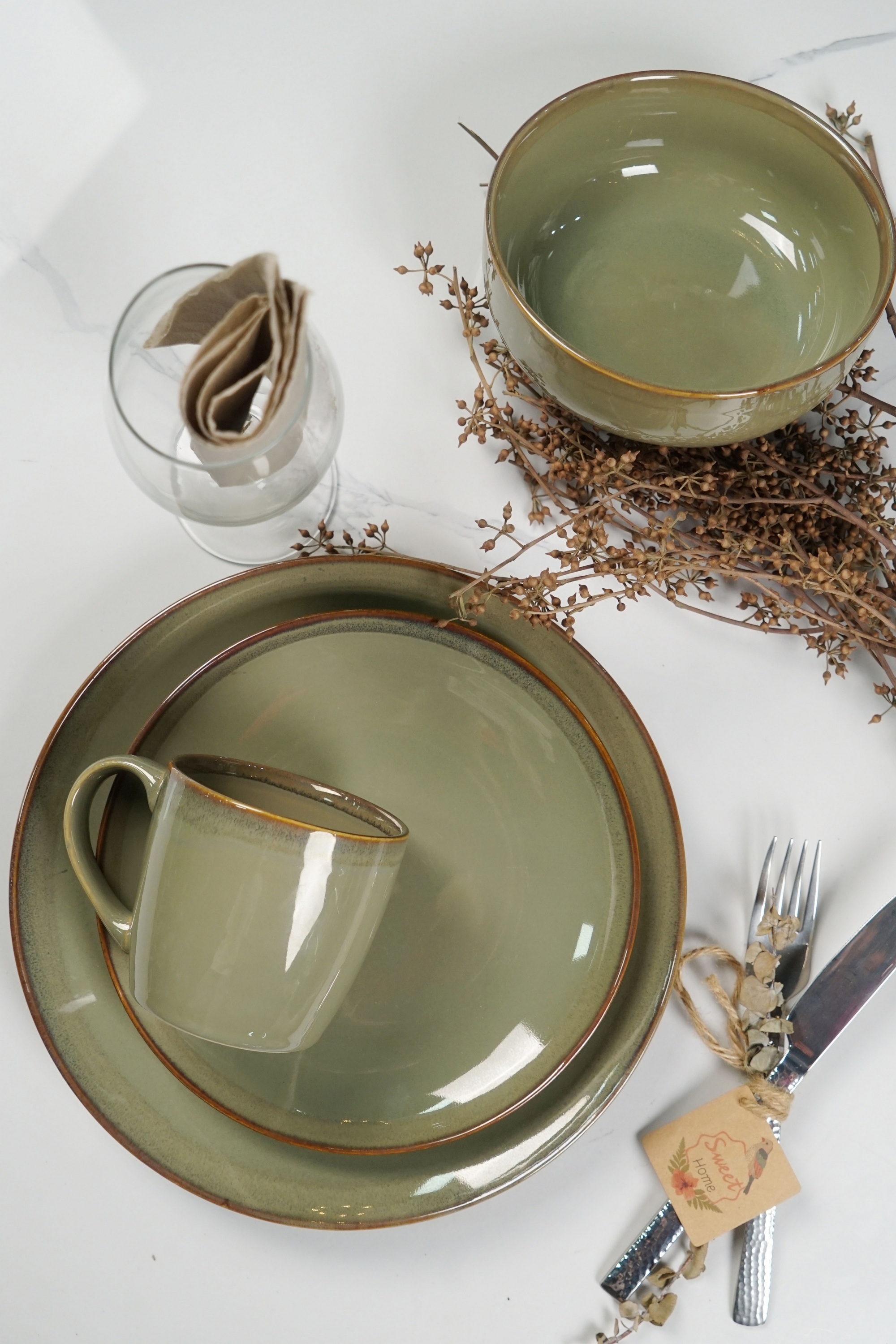 Stoneware Green Color Reactive Glaze Dinnerware Set LS101