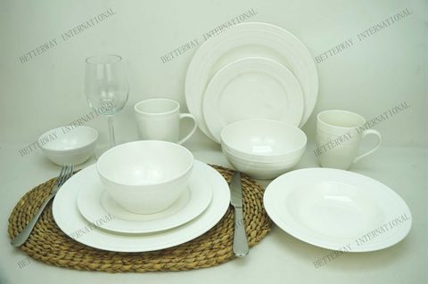 New Bone China Embossed Dinnerware White Body