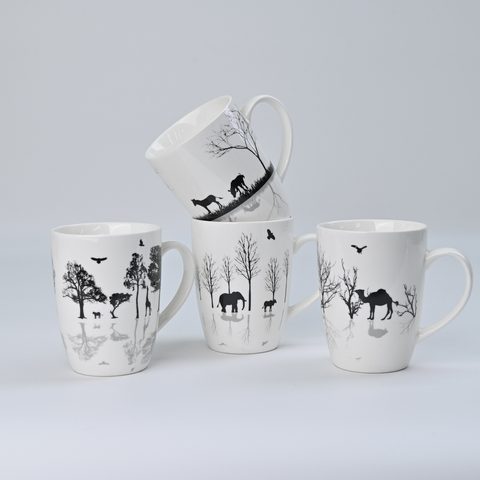 New Bone China Coffee Mug with Black Animal Design