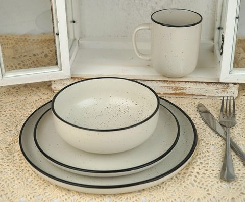 Stoneware Normal Glaze with Speckle and Color Rim Dinnerware Set LS070