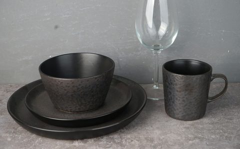 Stoneware Dinnerware Set Reactive Glaze Black Color