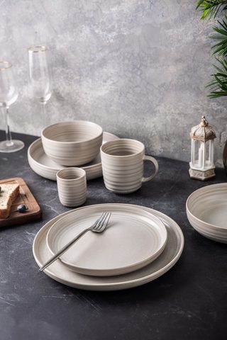 Stoneware Dinnerware Set Matte Reactive Glaze Embossed Lines YX076